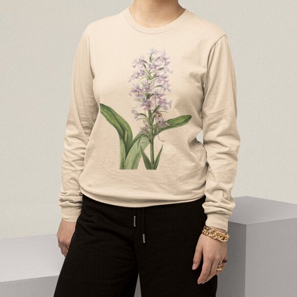 Greater Purple Fringed Orchid Floral Long Sleeve Graphic Tee T-shirt S M L XL - Picture 4 of 6